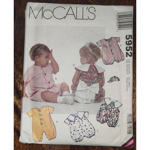 McCall's Sewing Pattern 5952 Infants Jumpsuit Romper Hat S-XL  UNCUT - Picture 1 of 2